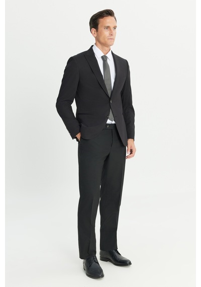 AC&Co / Altınyıldız Classics  Erkek Sıyah Ekstra Slim Fit Dar Kesim Kırlangıç Yaka Takım Elbise Siyah