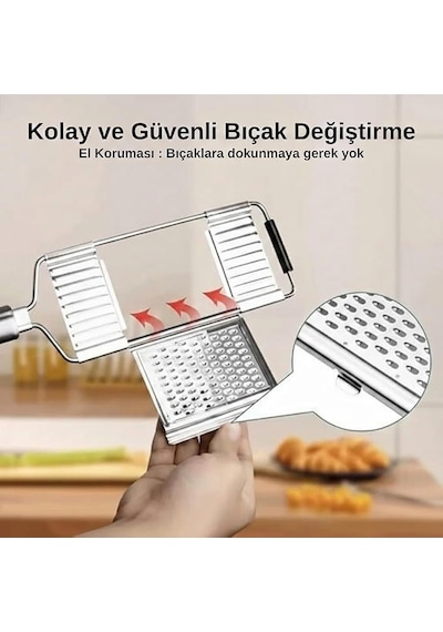 4 Bıçaklı Metal El Rendesi Mandolin Tipi Çok Amaçlı Rende Ve Dilimleyici, Peynir Sebze Meyve Krom