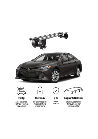 Royal Toyota Camry 2017 Ve Sonrası Uyumlu Gri Kilitli Ara Atkı Port Bagaj Tavan Barı
