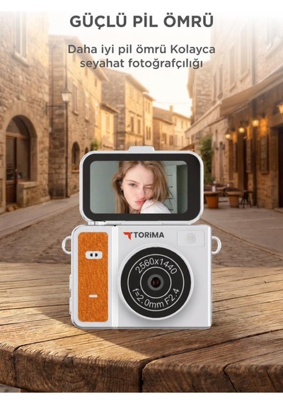 Torima CMR46 Mini Dijital Kamera 2k Flip Ekranlı Selfie Video Vlog Kamerası Turuncu