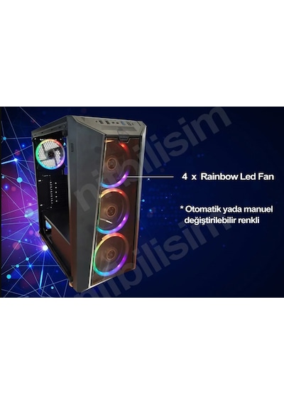 Nif Bilişim 4 Adet Rgb Işıklı Fanlı Oyuncu Gamer Bilgisayar Kasası Temper Camlı Psu Hariç