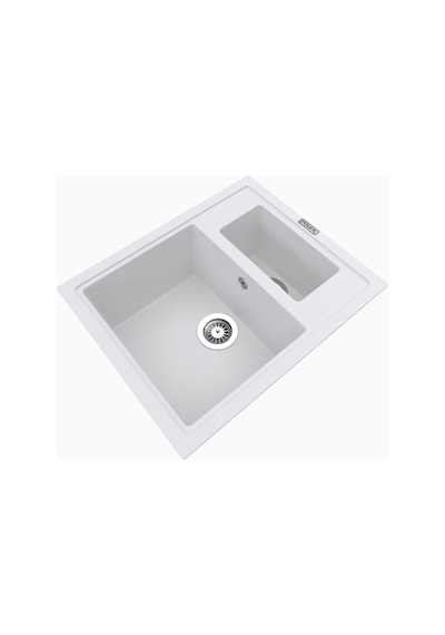 Polex Cristalüx Granit Evye P-04 Beyaz 1.5 Gözlü Tezgah Altı Ve Tezgah Üstü Kare Mutfak Evyesi 59.5x49 CM