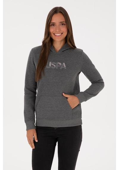 U.S. Polo Assn. Kadın Antrasit Melanj Kapüşonlu Basic Sweatshirt 50307711-VR081
