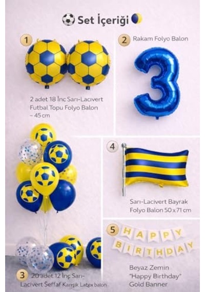 Sarı Lacivert Futbol Temalı Doğum Günü Balon Seti 3 Genel