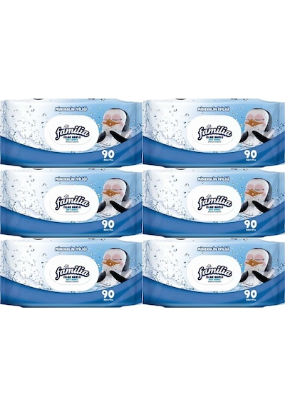 Familia Islak Havlu Mendil Mineralin Iyiliği 90 Yaprak Plastik Kapaklı 6Lı Set 540 Yaprak