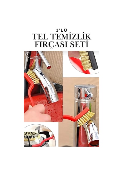 3'lü Mutfak Temizlik Tel Fırçası Seti Yağ Kir Pas Sökücü Kireç Izgara Fırın Ocak Lavabo Temizleme Mini Çelik Bakır Pirinç Naylon Tel Fırça Seti Tezgah Derz Aspiratör Izgara Demir Paslanmaz Temizleyici