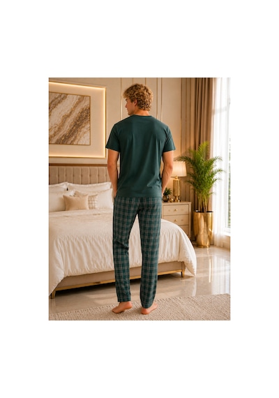 Pijamask Erkek Pamuklu Kısa Kollu Pijama Takımı Ekose Alt Rahat Kalıp Yazlık Ev Giyim Yeşil Pijamask Erkek Pamuklu Kısa Kollu Pijama Takımı Ekose Alt Rahat Kalıp Yazlık Ev Giyim Yeşil