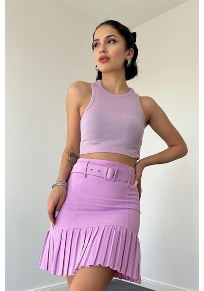 Elbee Fashion Woman Altı Pileli Etek - Lila-7635 Lila