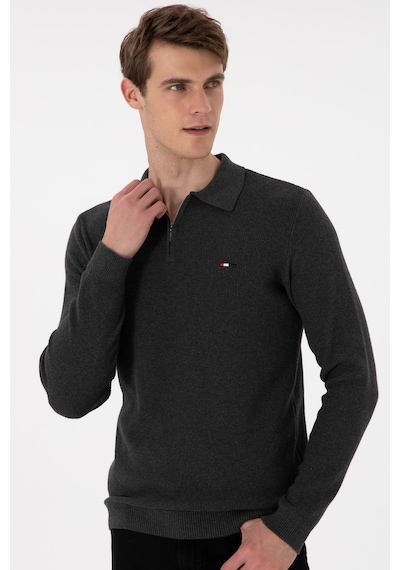 U.S. Polo Assn. Erkek Regular Fit Yarım Fermuarlı Antrasit Melanj Basic Kazak 50298266-VR081
