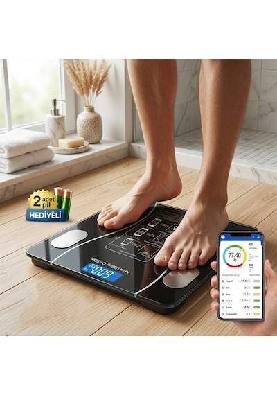 Bluetooth - Vücut Analizli Dijital Baskül Terazi Tartı 180kg/50g Yağ -su -kas Oran -bmı 5468