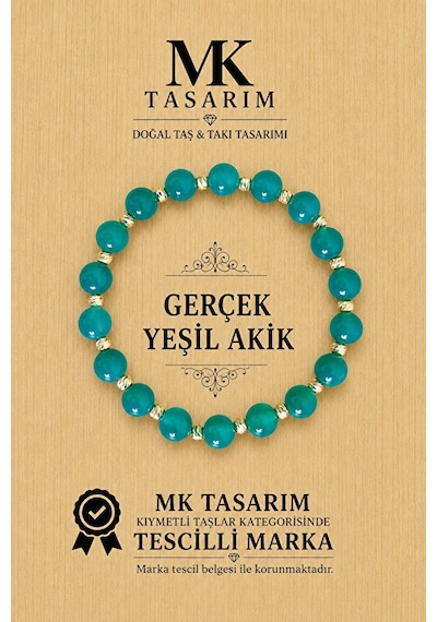 Mk Tasarım Gerçek Yeşil Akik Taşı Bileklik Mk.7000.851- Rahatlık-dinginlik-enerji- Stres Bilekliği Çok Renkli