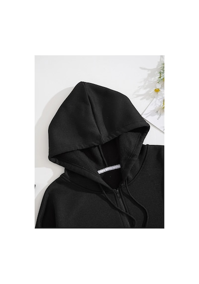 Tarzsokak Slogan Graphic Zip Up Drawstring Lined Hoodie Siyah