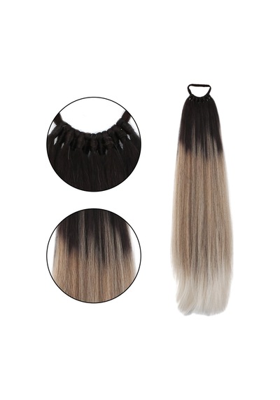 Lastik Tokalı At Kuyruğu Düz / Kahverengi / Kumral Ombre Beyaz Platin Röfle - Ezjı-718149 Renkli