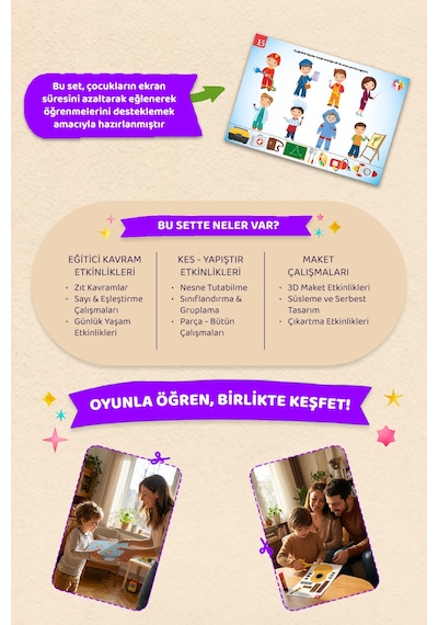 Kes Yapıştır Oyna Karma Etkinlik Seti 3+ Yaş 45 Sayfa Makas & Yapıştırıcı Hediye