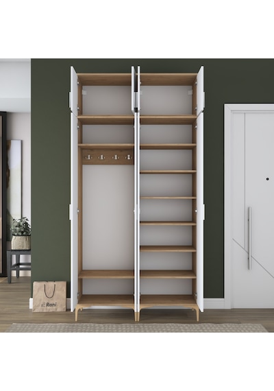 Rani Ea161 Modern Portmanto 8 Kapaklı 8 Raflı 4 Askılı Ayakkabılık Vestiyer Sepet Ceviz - Beyaz Rani Ea161 Modern Portmanto 8 Kapaklı 8 Raflı 4 Askılı Ayakkabılık Vestiyer Sepet Ceviz - Beyaz