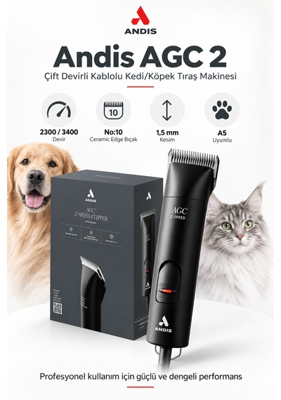 Andis Agc 2 Çift Devirli Kablolu Kedi Köpek Tıraş Makinesi - Yüksek