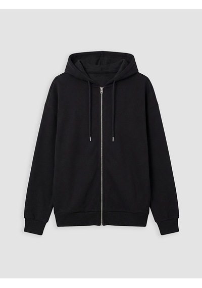 Lcw Everyday Siyah Kapüşonlu Oversize Kadın Fermuarlı Sweatshirt