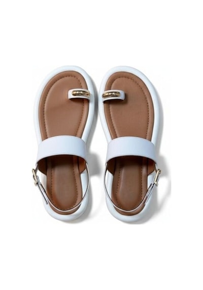 Ne&ve Shoes Beyaz Hakiki Deri Parmak Arası Arkadan Tokalı Kadın Günlük Sandalet