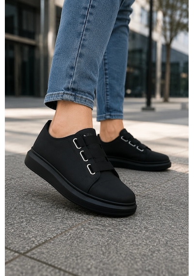 Mevese İtehe Cilt Erkek Bağcık Görünümlü Lastikli Günlük Sneaker Ayakkabı - Siyah