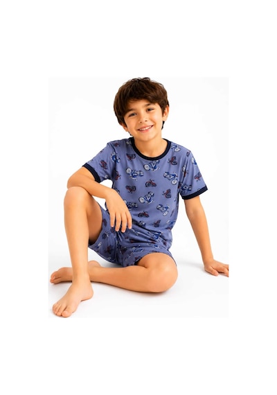 Tenra Erkek Çocuk Pamuklu Şortlu Pijama Takımı 3-12 Yaş Mavi