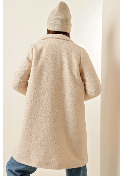 Bigdart 9082 Oversize Kaşe Kaban - Ekru 001
