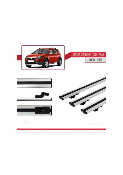 Dacia Sandero Stepway 2008-2012 Arası İle Uyumlu Basic Model Ara Atkı Tavan Barı Gri 3 Adet