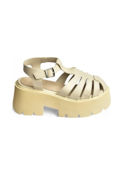 Fox Shoes Y272983109 Bej Kalın Tabanlı Kadın Sandalet Ayakkabı