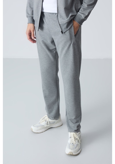 Tommy Life Gri Melanj Pamuklu Kalın Yumuşak Dokulu Comfort Fit Basic Erkek Eşofman Takım - 85260 GRİ MELANJ