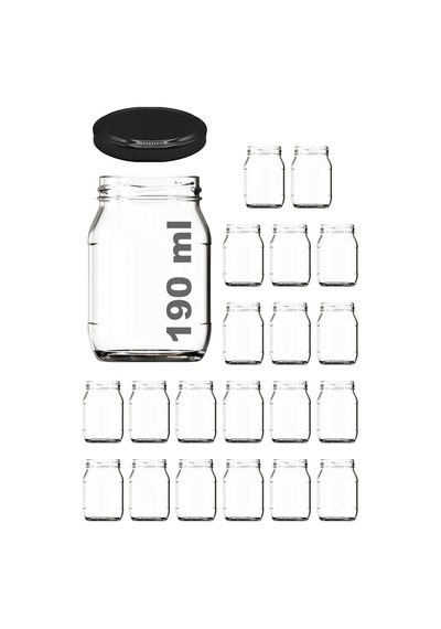190 Ml Metal Kapaklı Konserve Kavanozu 190 Cc Şeffaf Bebek Mama Kavanoz 20 Adet Siyah