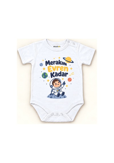 Babylimon Merakım Evren Kadar Beyaz Kısa Kollu Çıtçıtlı Bebek Zıbını Beyaz - Merakım Evren Kadar - 928161951 Beyaz - Merakım Evren Kadar