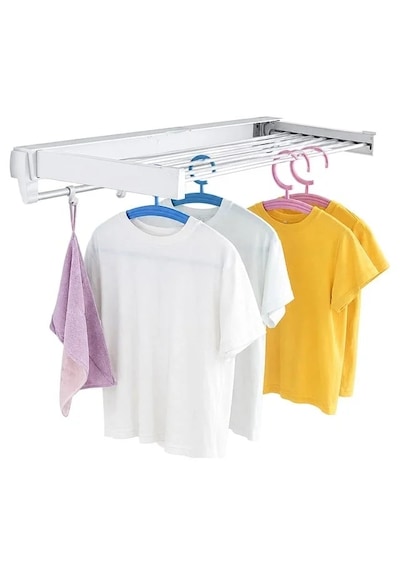 Sunup Sn-37717 Katlanabilir Çamaşır Askılığı Duvara Monte Gizli Balkon Akordeon Kurutma Beyaz