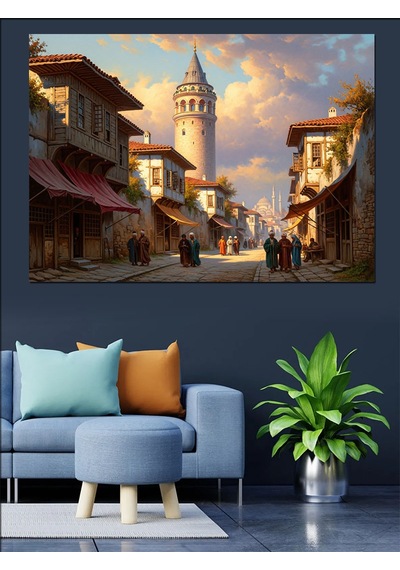 Tarihi İstanbul Sokağı Ve Galata Dekoratif Kanvas - Mdf Ahşap Tablo