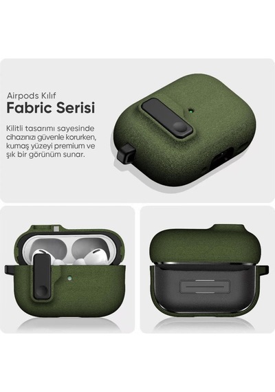 Apple Uyumlu AirPods 4. Nesil İle Kılıf Standlı Kilitli Tpu Premium Matte Trip Case Koyu Yeşil