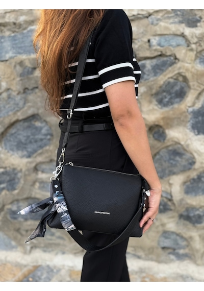 Kadın Orijinal Just Polo Yumuşak Deri Şal Detaylı Ayarlanabilir Askılı El Ve Omuz Çantası Shopper Siyah