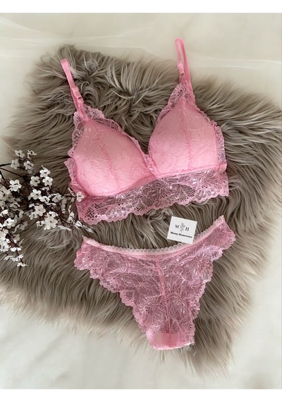 Mh Moony Homewears Premium Pembe Bralet Takım Pembe