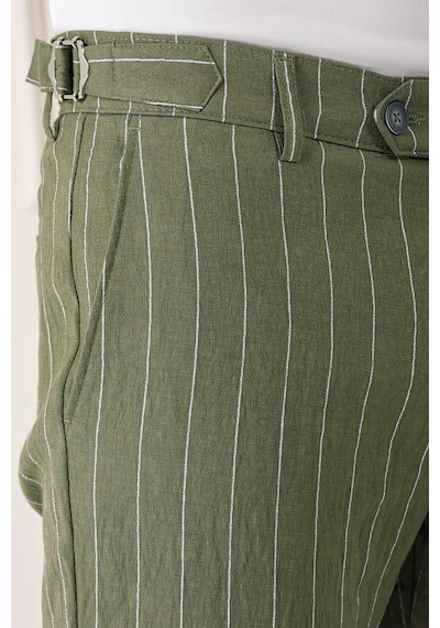 Efor Comfort Fit Yandan Tokalı Çizgili Keten Casual Haki Pantolon P 1151 Haki