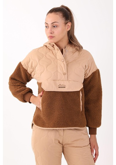 Maraton Sportswear Comfort Kadın Kapşonlu Uzun Kol Outdoor Taba Sweatshirt 21441-taba Taba