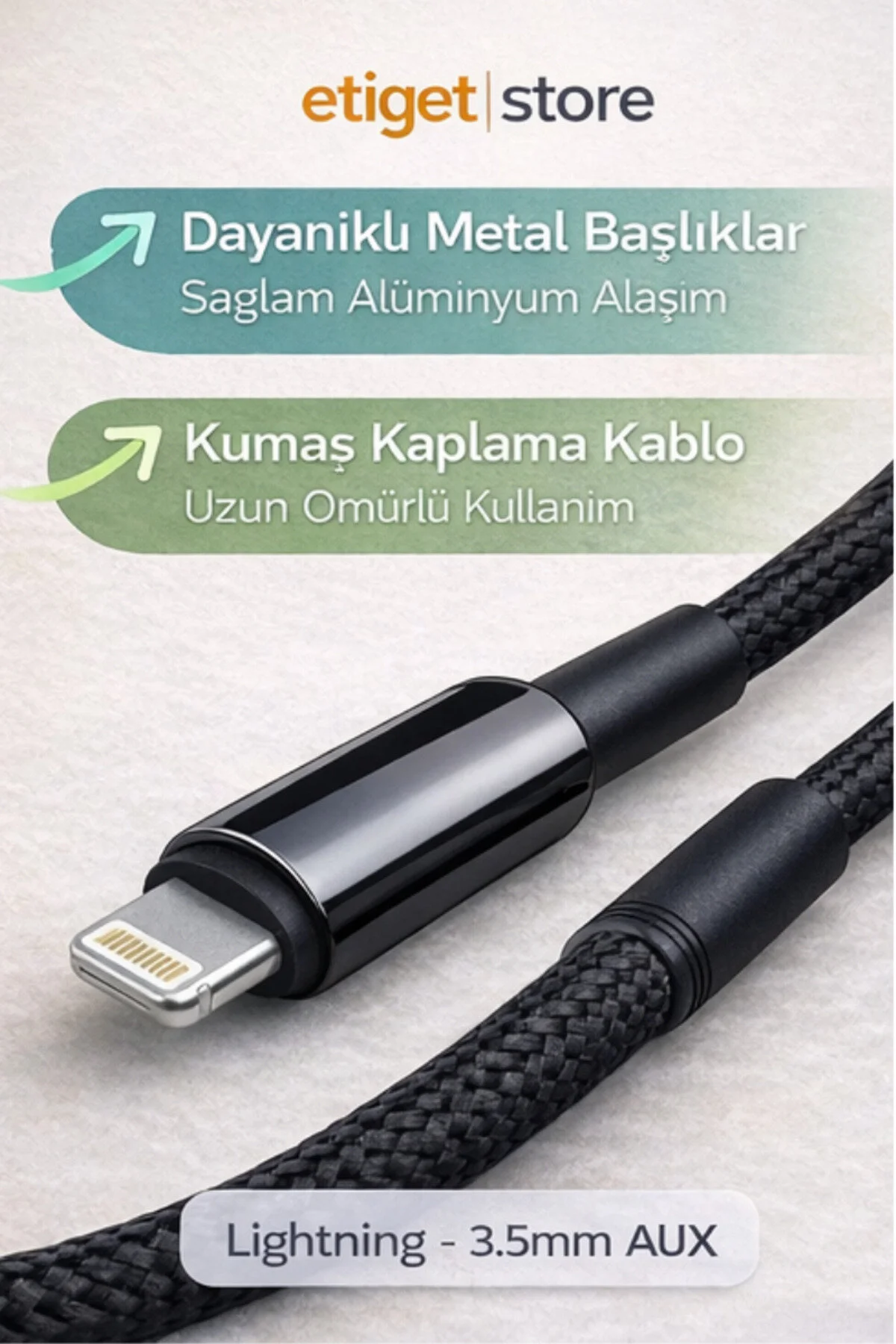 İphone 11/12/13/14 Uyumlu Kumaş Spiralli Aux Kablosu Kopmaz Dolaşmaz 1 Metre