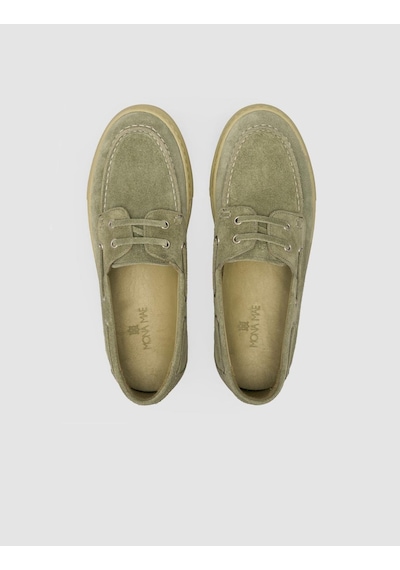 Monamae %100 Hakiki Deri Yeşil Süet Kadın Loafer YESIL