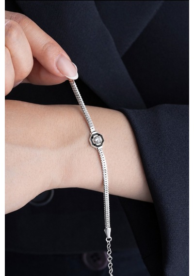 Çekirdekjewelry 925 Ayar Gümüş Rodyum Hasır Serenay Bileklik Gri