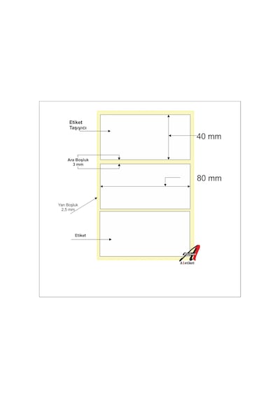 A1 Kuşe 40 X 80 MM Kuşe Barkod Etiketi Sarım 1000'li 10 Rulo
