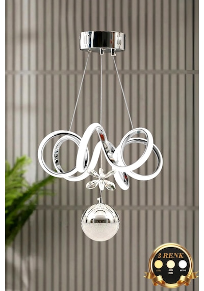 Elda Model Krom Kaplama 3 Renk Metal Salon Mutfak Oturma Yatak Odası Modern Led Sarkıt Avize Gri