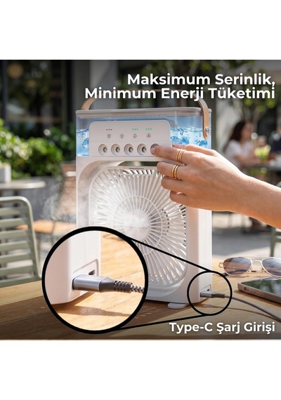 Concord Air Cooler Fan - Sulu Taşınabilir Mini Klima Ve Hava Soğutucu, 3 Kademeli Türbin Vantilatör, 7 Renkli Led I