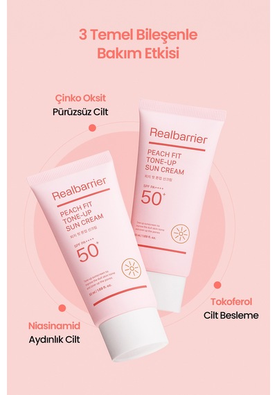 Ciltte Pürüzsüz Görünüm Sunan Ton Eşitleyici Güneş Kremi Realbarrıer Peach Fit Tone-up Sun Cream