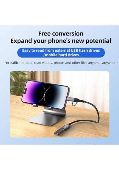 2 İn 1 5gbps Type-c And 8 Pin To Usb 3.0 Otg Adaptör Telefon Ve Notebook Uyumlu Ads-619 Acı Kahverengi