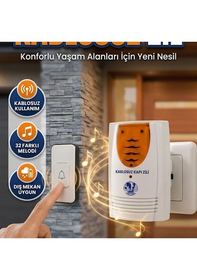 Kablosuz Kapı Zili 32 Melodili Kablo Gerektirmeyen Pratik Tasarım