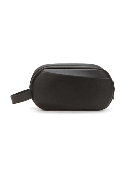 Newish Polo Erkek Siyah Deri-kabuklu Traş Kozmetik Seyahat Ve Bakım El Çantası Portföy/clutch Siyah.