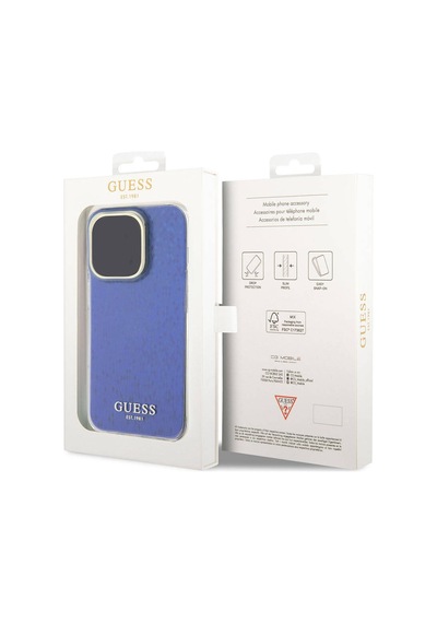 Apple Uyumlu iPhone 15 Pro Max Kılıf Guess Lisanslı Yazı Logolu Mirror Disco Kapak Mor