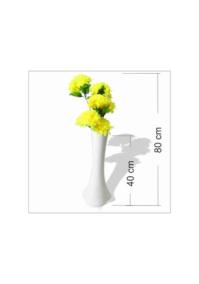 Uzun Fil Ayağı 40 Cm Akrilik Beyaz Vazo Sarı Çiçekler