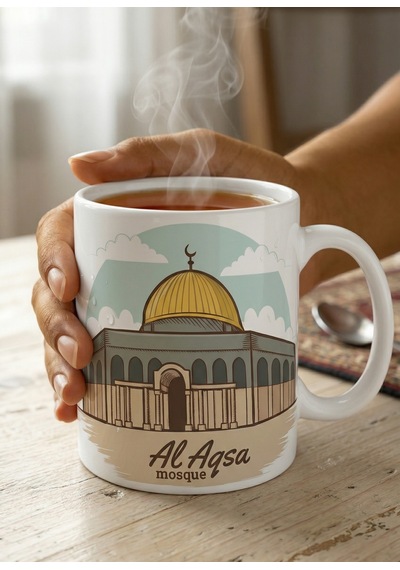 Özgür Filistin Free Palestine Ve Mescidi Aksa Temalı Özel Tasarım Çift Taraflı Baskılı Kupa Bardak Beyaz